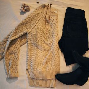 Tan Cable Neck Sweater